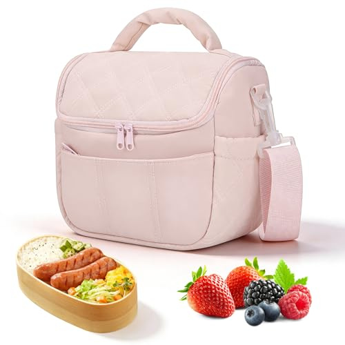 TranRantic Borsa Termica Porta Pranzo 6.7L, 23 x 20 x 15 cm Borsa Frigo con tracolla regolabile, Morbido e impermeabile, Borsa Termica Portatile Multifunzionale per Ufficio, i Picnic e i Viaggi(Rosa)
