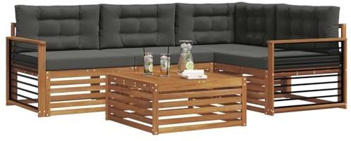 vidaXL Outdoor-Sofagarnitur mit Kissen 5 pcs Natur und Anthrazit, Outdoor-Sofa, Gartensofa, langlebige Möbel, modernes Terrassen-Set, gemütliche Lounge-Ecke