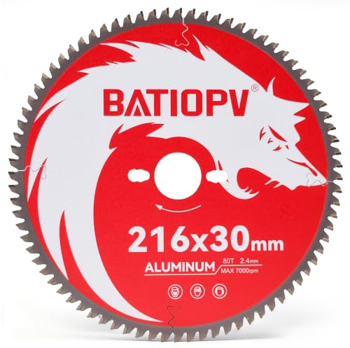 BATIOPV Hoja de Sierra Circular 216 x 30 mm, 80 Dientes para Aluminio y Metales No Ferrosos – Disco TCT de Carburo para Ingletadora y Sierra de Mesa – Compatible con Bosch, Makita y Metabo