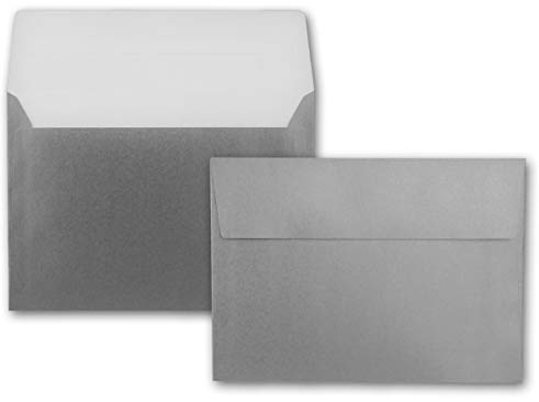 FarbenFroh by GUSTAV NEUSER 50x Metallic Brief-Umschläge B6 - Silber - 12,5 x 17,6 cm - Haftklebung 90 g/m² breite edle Verschluss-Lasche - metallisch-glänzende Umschläge