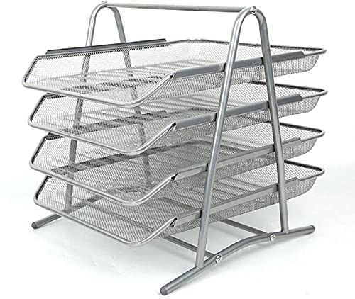 Zuvo Schreibtisch-Organizer aus Netzgewebe, 4 Etagen, Briefablage, Organizer, Büro, Dokumente, Aktenordner, Aufbewahrung, Maschenfüllung, für Zuhause und Büro (Silber)
