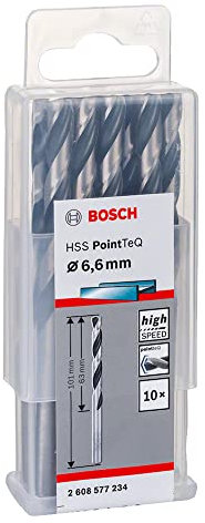 Bosch Accessories 2608577234 HSS PointTeQ (6,6 x 63 x 101 mm) - Set da 10 Pezzi di Punte Elicoidali per Trapano per Metallo, Acciaio, Fusione o Plastica, Grigio (Argento), Ø 6.6 mm