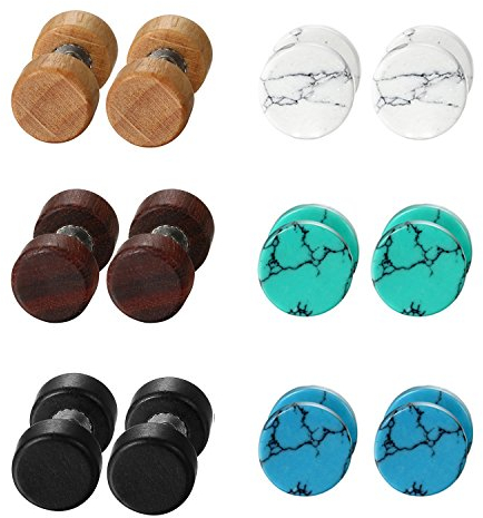 Cupimatch Damen Herren Ohrringe, 2 Paare Edelstahl Holz Lebensbaum Creolen Ohrstecker Set für Frauen Männer, silber braun (Typ3)