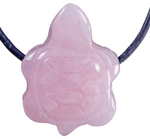 Lebensquelle Plus Ciondolo a forma di tartaruga in quarzo rosa con gemma forata e cinturino in pelle