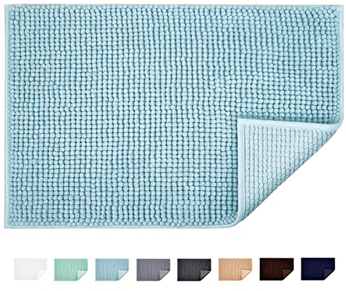 JARITTO Badematte rutschfest Badvorleger Mit Chenille Mikrofaser Badezimmerteppich Saugfähig Weich Maschinenwaschbar für Dusche Toilette 40 x 60 cm (Hellblau)