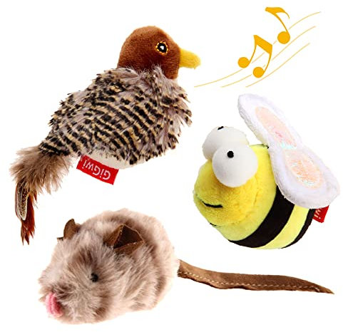 GiGwi Interactive Cat Toys Animal Sound Bird/mouse/Bee Interactive Squeaking Cat Toys Melody Chaser& Toys for Cats to Play Alone,Funny Squeak Kitten Toys for Boredom