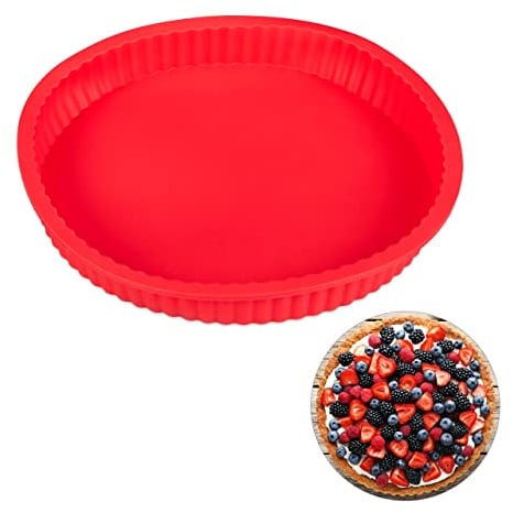 relaxdays Molde de silicona para horno, Quiche & Tarta, Redondo, Ø 25 cm, Apto para lavavajillas, Rojo