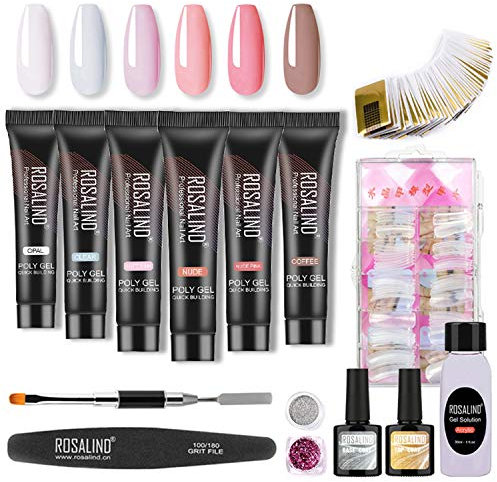 JewelryWe Poly Nail Gel Kit Professional Nail Extension Gel Nail Enhancement Kit All-in-One Nail Technician French Kit Clear With Slip Solution