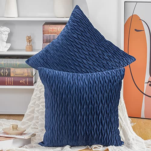 Madizz 2er Set Samt Dekorativ Zierkissenbezüge Luxus Stil Kissenbezug für Sofa für Schlafzimmer Dunkelblau 50x50 cm Quadrat