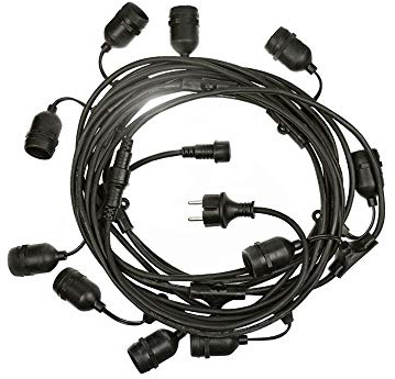 NCC-Licht Illu Lichterkette Girlanda Schwarz 10 x Fassungen E27 10m IP44 mit Zuleitung und Stecker
