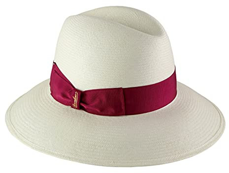 Borsalino - Chapeau Panama Paille Large Bord, Femme Oliva - Taille M - Magenta