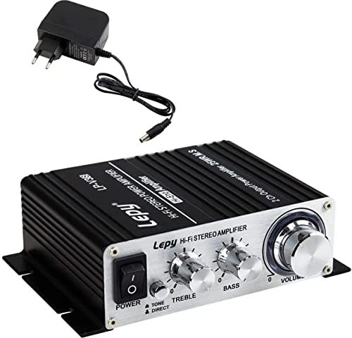 Fasizi LP-V3S Hi-Fi Amplificador de Potencia Estéreo 2 Ch 25WR.M.S Altavoz con Entrada de Audio de 3.5mm Enchufe MP3 de 3.5mm con Fuente de Alimentación de 3A para Ordenador MP3, etc. -Negro