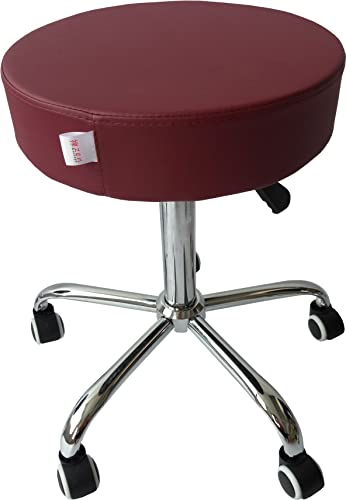 Zen – Rollhocker mit Rollen – ergonomischer Hocker – Drehhocker höhenverstellbar – ideal als Arbeitshocker, Massagehocker, Bürohocker, Praxis Arzthocker, Kosmetikhocker, Friseurhocker (Weinrot)