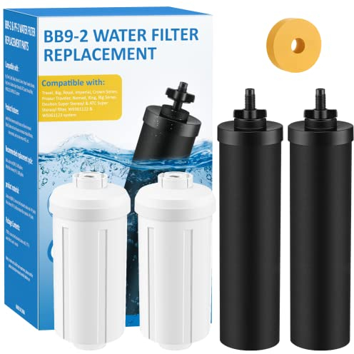 Lot de 4 filtres à eau de rechange compatibles avec Berkey, BB9-2 et filtres au fluorure PF-2 compatibles avec Berkey Big, Light, Imperial, Travel, Crown, Royal Series