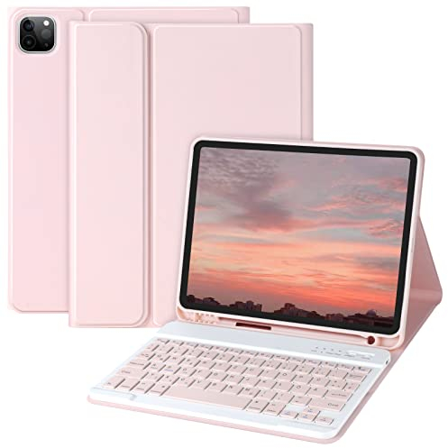 aMZCaSE Tastatur Hülle für iPad Air 11 Zoll 2025 2024 (M3/M2),Air 5 und 4 Gen 10,9 2022/2020,Pro 11 1/2/3/4 Gen,Magnetisch Abnehmbare Tastatur hülle mit Stifthalter mit Stifthalte（Rose）