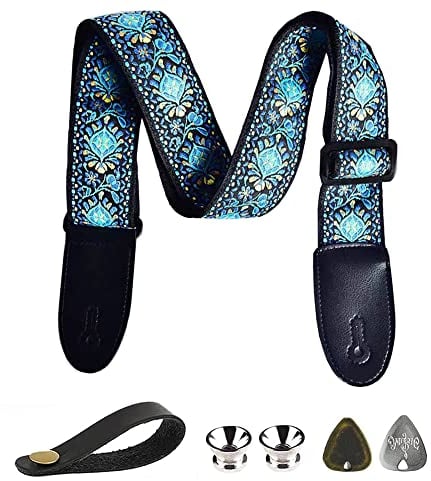 BetterJonny Gitarrengurt, Baumwolle Verstellbarer Gitarrenband Gitarre Schultergurt Guitar Strap mit Lederenden Gurtschlösser Gitarrenhals Gurt für Westerngitarre E-Gitarre Akustikgitarre Bass