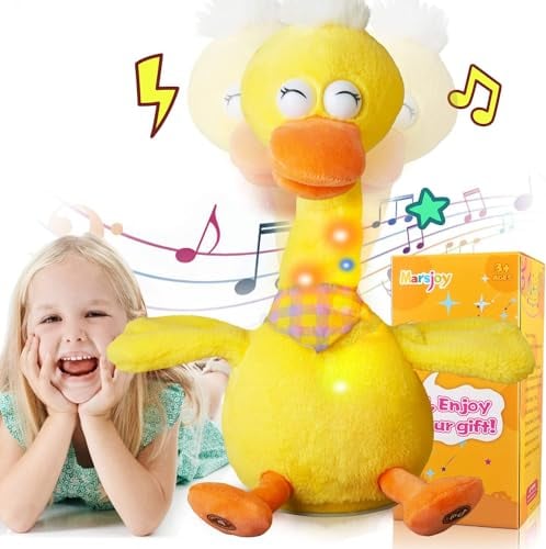 Marsjoy 13 sprechende tanzende Ente, wiederholen, was Sie Sagen, imitieren, Aufnahme, Plüsch, Babyspielzeug, musikalische englische Lieder, singen, sprechen, Leuchtend, animiert
