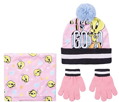 CERDÁ LIFE'S LITTLE MOMENTS - 3teiliges Tweety Handschuhe Mütze und Schal Kinder Set - Winter Kleidungsset mit Wintermütze Schlauchschal Handschuhe Jungen - Offizielle Lizenz von Warner Bross