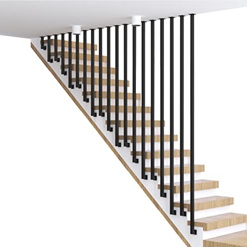 Ringhiere per scale, tubo di ferro industriale gradini in metallo nero corrimano balaustra a parete per esterni e interni, ringhiera per recinzione a gradini per soffitta del corridoio a forma di L (