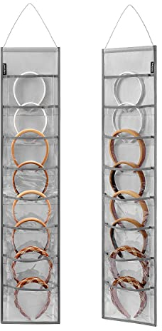 ANZORG Stirnband-Organizer, zum Aufhängen, für Haarreifen, Aufbewahrung von Haarbändern, Haarzubehör, Halter mit transparenten Taschen (grau, 8 Taschen, 2 Stück)
