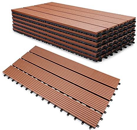 Randaco WPC Terrassenfliesen, 30x60cm 18er Set für 3m² Holzoptik Kunststoff Fliesen Klickfliesen Balkonfliesen mit Drainage, für Garten, Terrasse, leicht zu verlegen, Braun