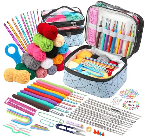 ENCHOL 122Pcs Beginner Crochet Kits, Crochet Sets with Yarn, Complete Crochet Kits with Accessories for Beginners and Professionals, Crochet Kits fo DIY Handicraft Knitting Projects