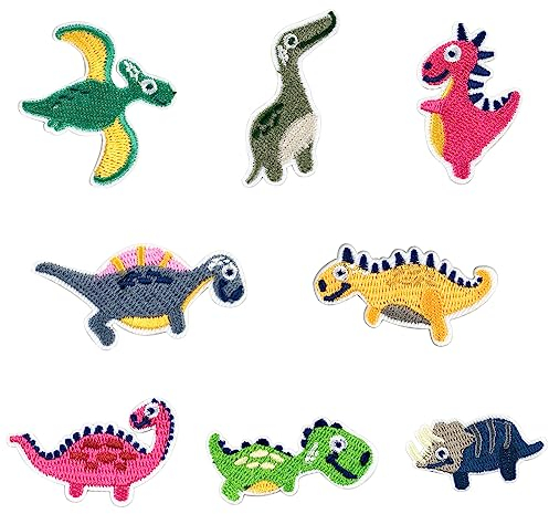 8 Stück Bügelflicken Dinosaurier,Dinosaurier Aufnäher Patches Dino Flicken Zum Aufbügeln Bügelsticker Kleidung Patch Aufbügeln Jeans Applikation Bügelbild Für Textilien Kleidung Jacken Rucksäcke