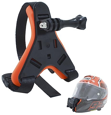 Motorrad Helmhalterung, Motorrad Helm Chin Rest, Motorradhelm-Gurt-Halterung am Kinn für GoPro Hero 2018/6 / 5/4 / 3, Session, SJCAM, AKASO, Campark, Polaroid, Osmo Action, YI Action-Cam (Orange)