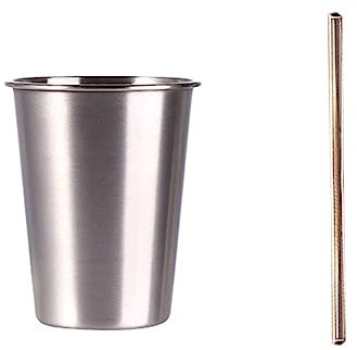 Taza de café de acero inoxidable 304 con pajita, material de grado alimenticio, 500 ml, grande + pajita