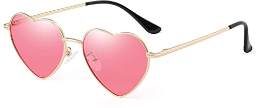 Junsika Herz Polarisierte Sonnenbrille für Damen Herren Vintage Festival Niedliche Herzförmige Party Rosa Sonnenbrille