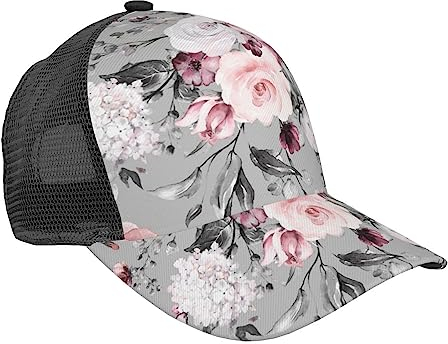 OPSREY Smile Pink Pig Printed Adjustable Mesh Baseball Cap Neutral Sports Cap, Pflanze, Blumen., 5-7