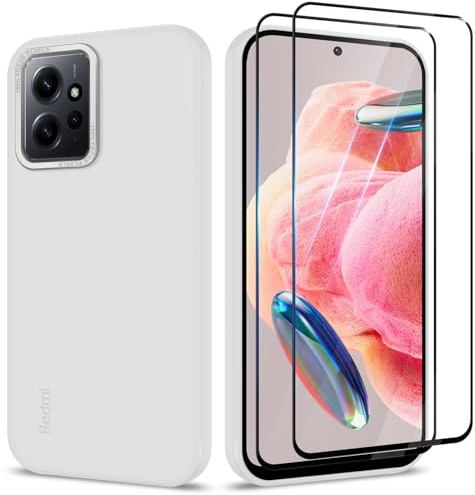 Btstring Funda para Xiaomi Redmi Note 12 4G con 2 Cristal Templado Protector Pantalla, Carcasa Antigolpes Protectora con Marco de aleación. Translúcida esmerilada Case, Blanco