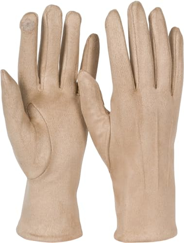 styleBREAKER Damen Touchscreen Handschuhe Einfarbig mit Ziernähten, warme Fingerhandschuhe, Winter 09010043, Farbe:Beige