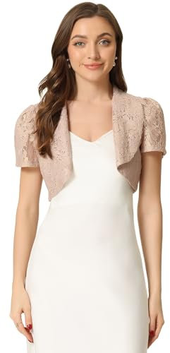 Allegra K Donna Coprispalle in Pizzo Floreale per Colletto con Bavero Maniche Corte Elegante Cardigan Bolero Rosa L