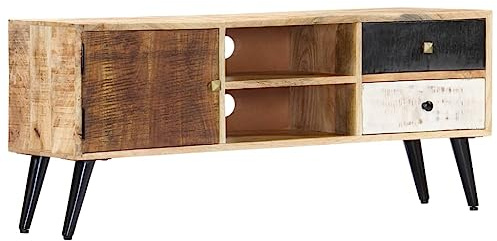 BUKSCYJS Table TV, commode, meuble TV 115 x 30 x 47 cm, bois massif de manguier, convient pour bureau, salon, chambre à coucher, salle de réception, salle de bain