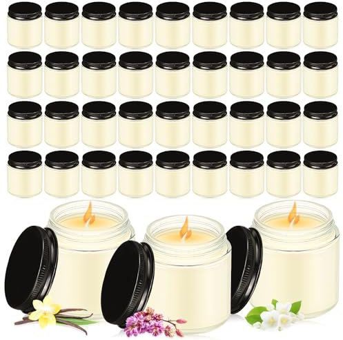 MTLEE Mini-Einmachglas-Kerzen, Großpackung, 118 ml, kleine Duftkerzen mit Deckel, für Valentinstag, Geburtstag, Hochzeit (36 Stück, Vanille, Flieder, Jasmin)