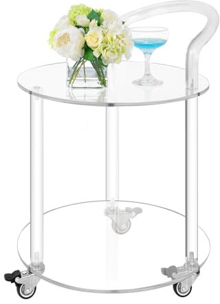 ExGizmo Beistelltisch aus Acryl, beweglicher, runder Sofa-Beistelltisch mit Rollen, wasserdichter Servierwagen aus Acryl, Snacktisch, transparenter Roll-Dekorationstisch für Schlafzimmer, Wohnzimmer,