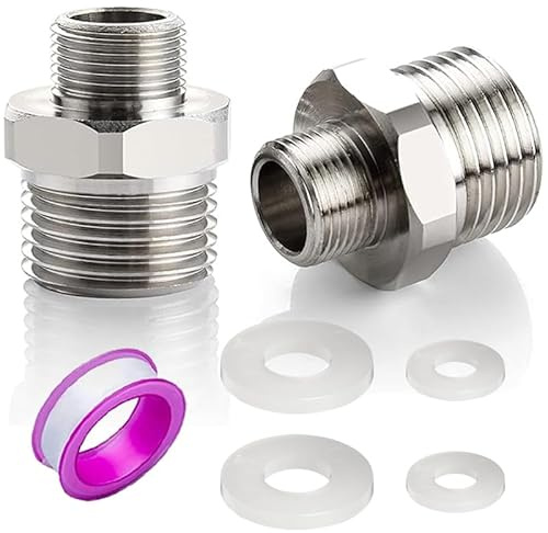 Kenpiko Faucet Supply Hose Adapter 3/8 Male to 1/2 Male Water Line Adapter 304 Stainless Steel Compression Fittings for RV Kitchen Plumbing 3/8 to 1/2(O.D×O.D:0.52×0.75) with Rubber Washer(2 Pack)