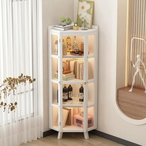 YCKEGEW 90° Eckregal mit Tür, eckregal Holz eckvitrine Mehrzweck-Lagerung Rack Bücherregal Pflanze Stand Ecke Möbel Dekor, Holz Regal für Büro Badezimmer(Size:5 Tier)