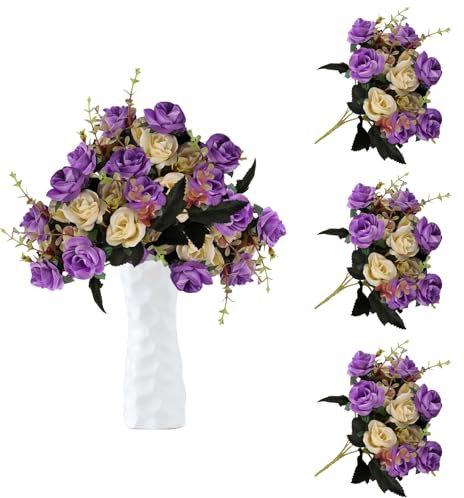 astylishome Tall Artificial Plants Fake Roses Flowers for DIY Bridal Bouquets Centerpieces Arrangements Party Home Decorations Wedding Floral Decoration Bouquet 36pcs Purple 0108