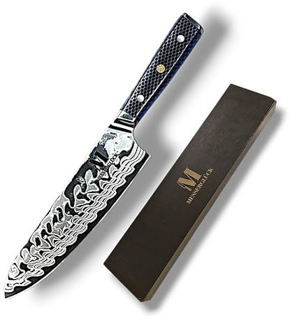 Messerglück Mizuame Linie Santoku Messer aus Damaszener Stahl – Luxeriöses japanisches Küchenmesser – Extra scharfes Damastmesser - Kochmesser für Profi- und Hobbyköche