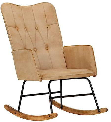 CINDERFUL Schaukelstuhl Creme Vintage Canvas,Bequemer Schaukelstuhl aus Canvas für Entspannung in Wohnund Schlafzimmer Sessel & Stühle