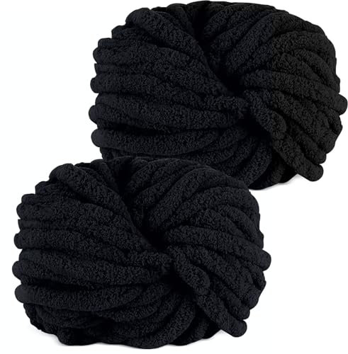 YushengTai Dicke Wolle, 2 Stück 500g Schwarz Chunky Wolle, Dicke Wolle zum Häkeln Kann zum Stricken von Kissen, Decken, Schals und Mützen Sowie Haustierbetten Verwendet Werden