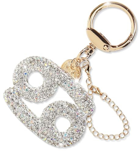 ZVRSUA Silber Strasssteine Glitzer Schlüsselanhänger Sternzeichen Schlüsselanhänger Damen Schlüsselanhänger Auto Taschenanhänger Damen Personalisiert Geschenke für Frauen (SIiber Krebs)