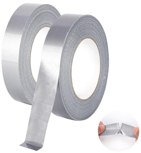 IMPPTE 2 Stück Panzertape Silber 50m×25mm Panzerklebeband Gewebeklebeband Panzerband Extra Stark Duct Tape Handreißbar Gewebeband Silber Wasserfest Für Haushalt Baustelle Camping