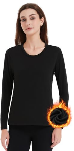 Soudittur Maglia Termica Donna Manica Lunga - Magliette Termiche Foderate in Pile Calda Maglia Invernale Intimo Termico (IT, Testo, XL, Regular, Regular, Nero)