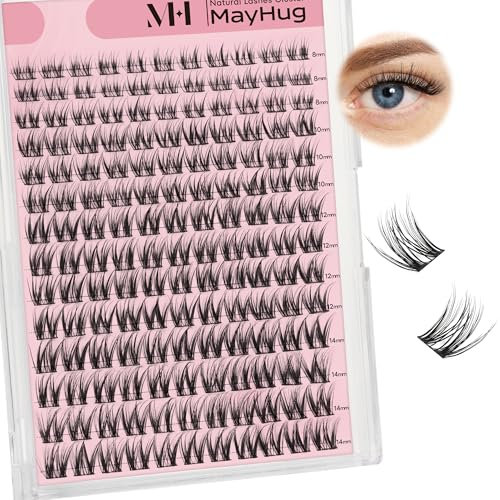 Mayhug Wimpern Cluster, 154Pcs Cluster Lashes Natürliches Aussehen, Wispy Künstliche Nerzwimpern, C Curl Individuelle Wimpern Extensions Wimpernverlängerungen für DIY zu Hause(8-14mm,Realistic)