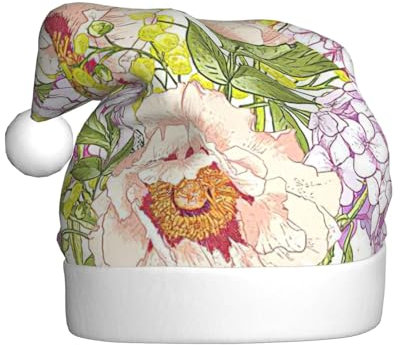 Cappello di Babbo Natale viola e giallo con stampa floreale per adulti cappello da festa accessorio per feste di Natale