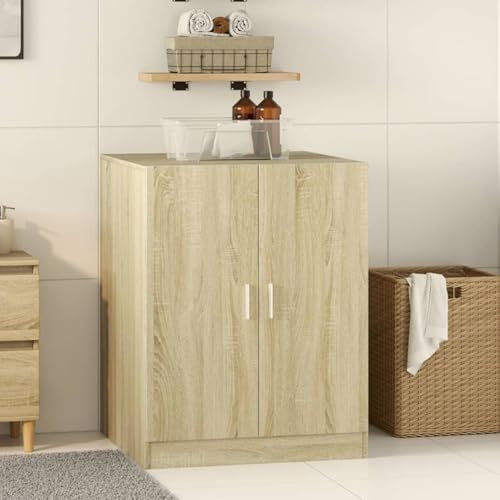Homgoday Armoire de rangement pour lave-linge en bois d'ingénierie, chêne sonoma, 70,5 x 71,5 x 91,5 cm, 1 compartiment, 2 portes, facile à nettoyer
