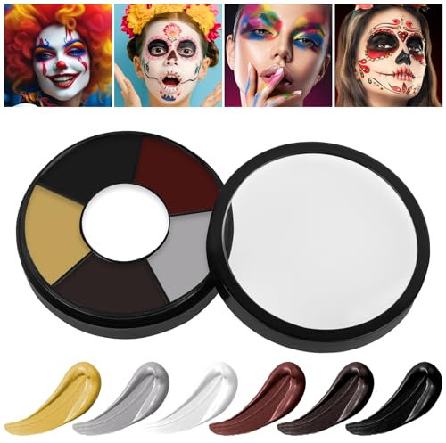 AOOWU Pintura Corporal y Facial, 6 Colores Pinturas Halloween Cara, Clown Maquillaje Halloween, Pintura Facial Aceitosa Adultos Niño, Kit Maquillaje Halloween Carnaval Festival Clown Vampiro Cosplay